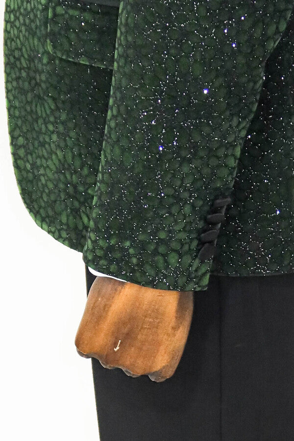 WSS Glitter Floral Patterned Dark Green Men Prom Blazer  - Provo