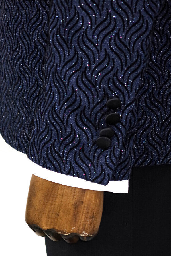 WSS Glitter Shiny Navy Blue Men Prom Blazer  - Hot Springs