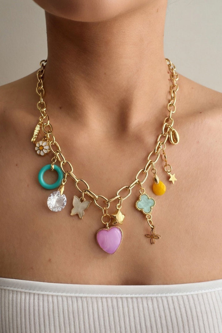 Gold Çeşitli Figürlü Zincir Charm Kolye - Wildomar