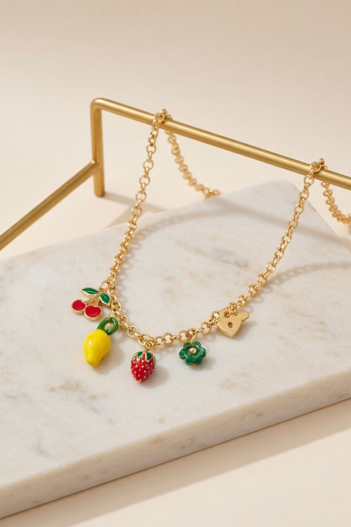 Gold Çilek Ve Limon Figürlü Charm Kolye - Bathurst