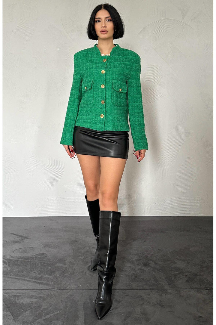 ELS Gold Button Tweed Jacket - Green - DeKalb