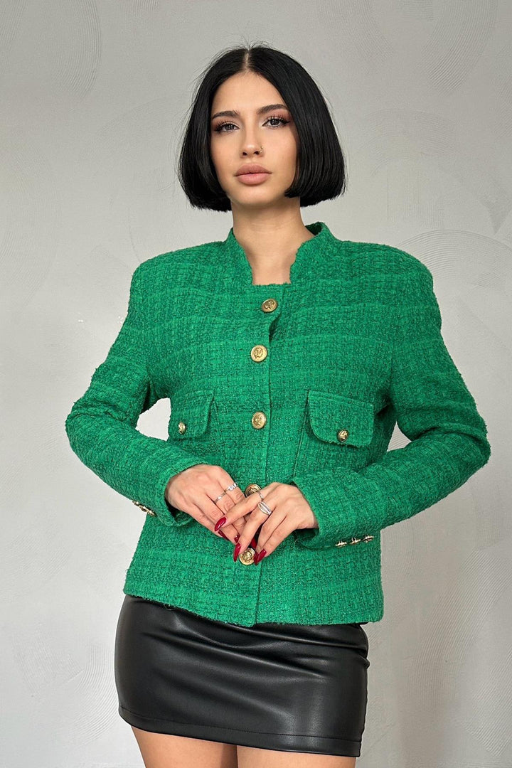ELS Gold Button Tweed Jacket - Green - DeKalb