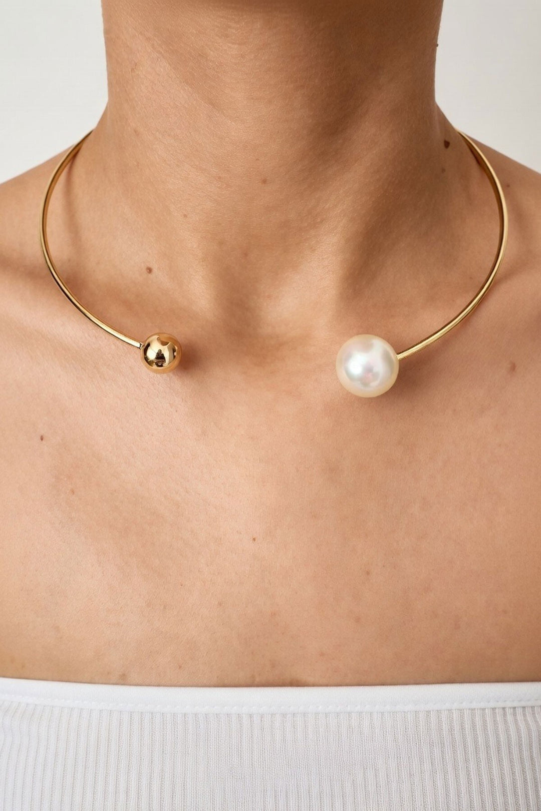 Gold İnci Detaylı Tasma Choker Kolye - Moreno Valley