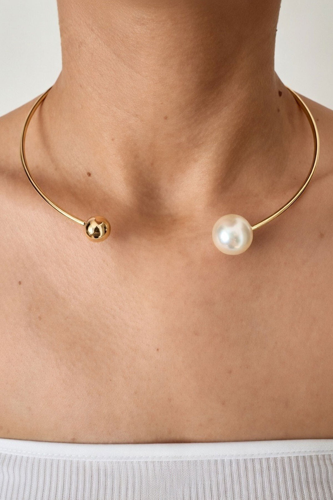 Gold İnci Detaylı Tasma Choker Kolye - Moreno Valley