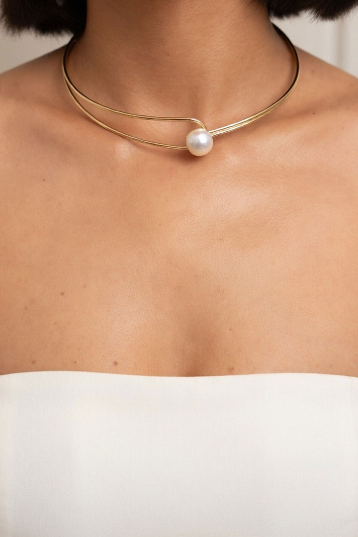 Gold İnci Detaylı Tasma Choker Kolye - Coyuca de Catalán
