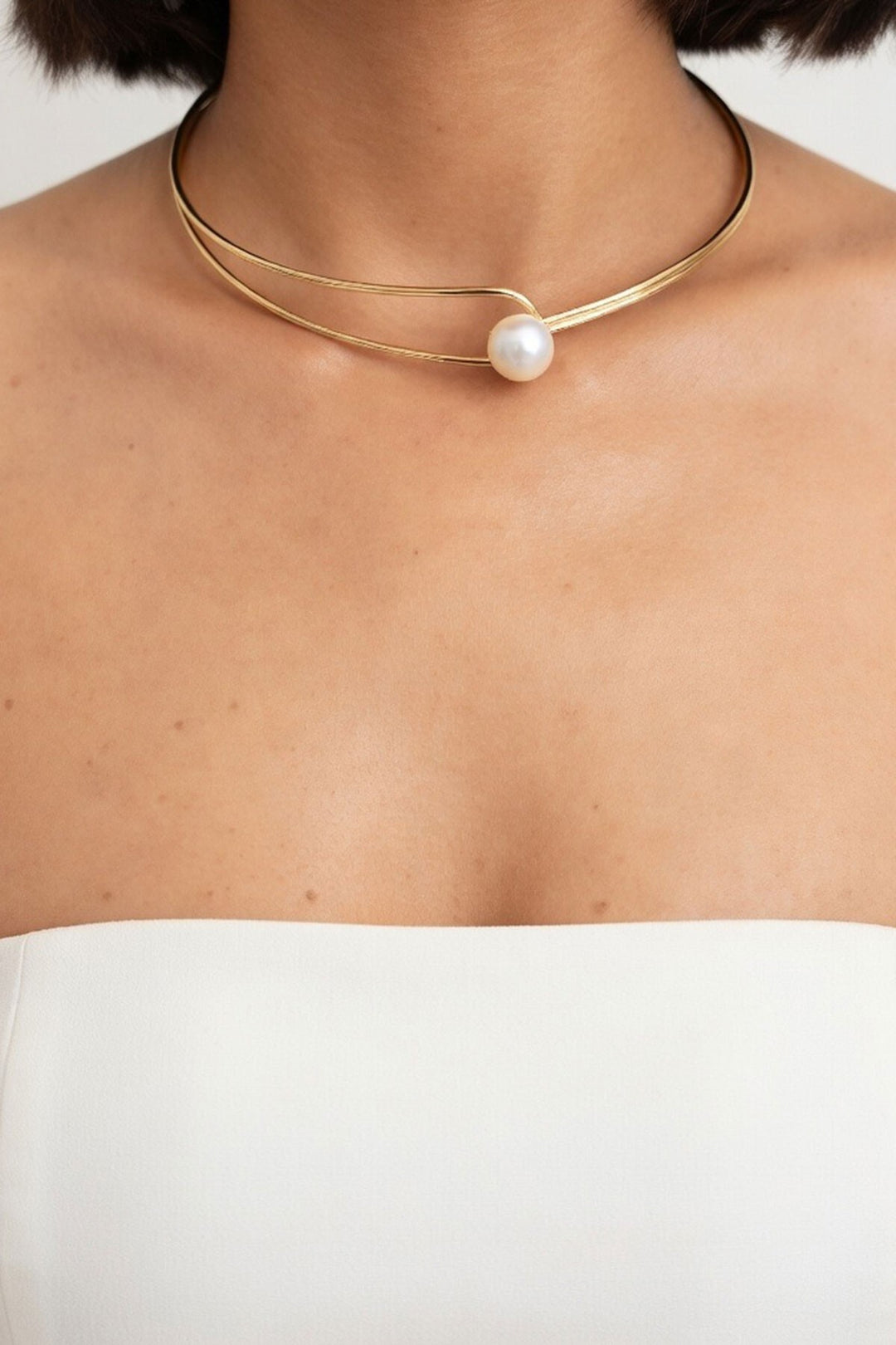 Gold İnci Detaylı Tasma Choker Kolye - Coyuca de Catalán