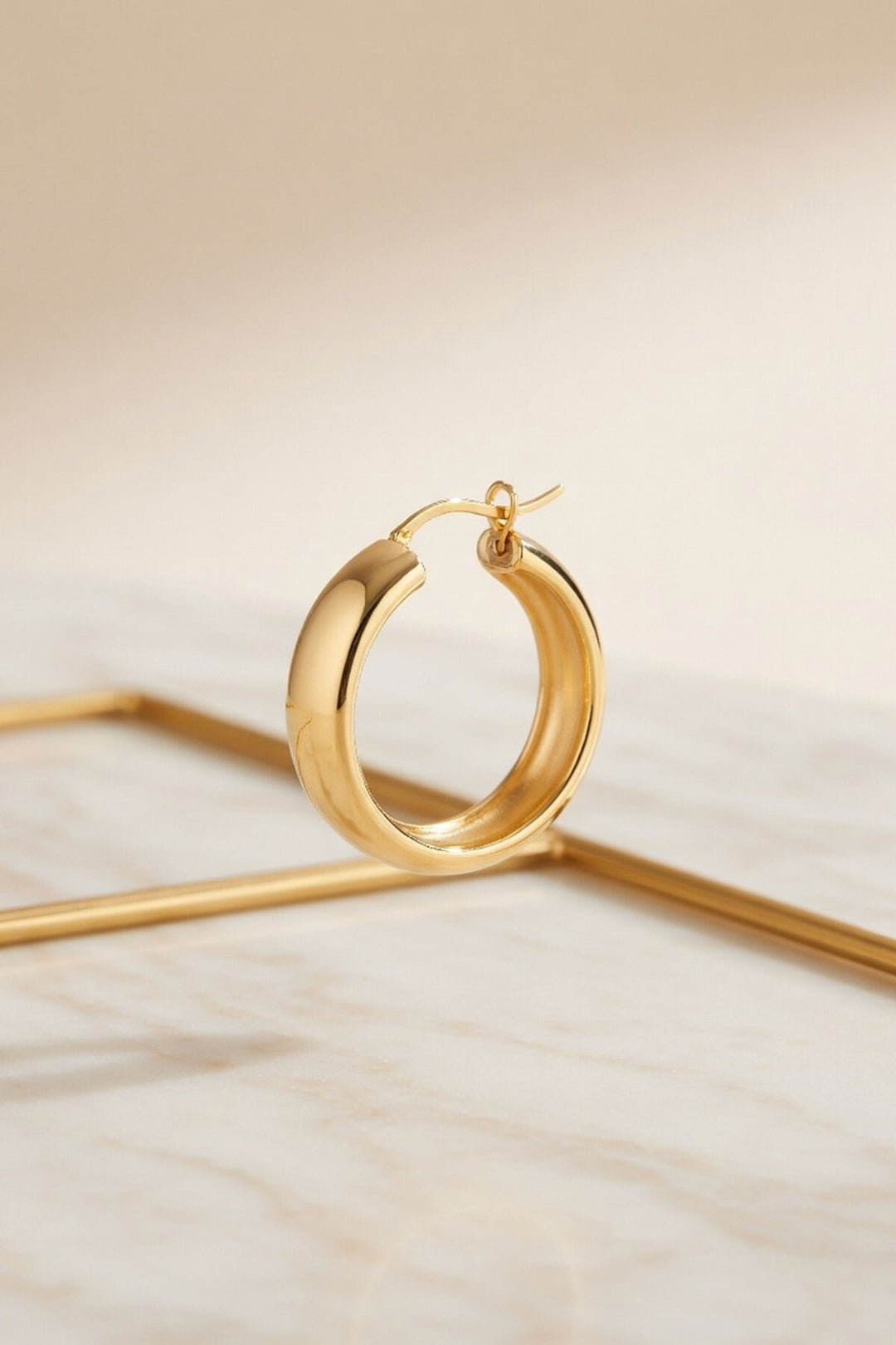 Gold Kalın Kenarlı Halka Küpe - Strasbourg