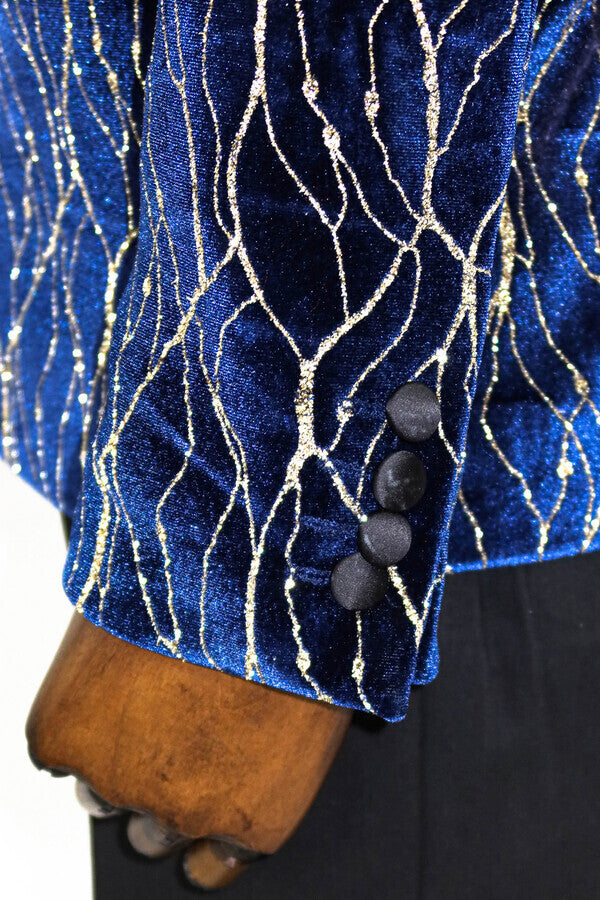 WSS Gold Patterned Navy Blue Men Prom Blazer  - Ciudad General Escobedo