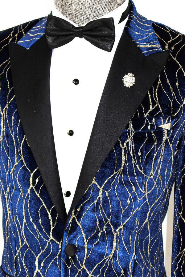 WSS Gold Patterned Navy Blue Men Prom Blazer  - Ciudad General Escobedo