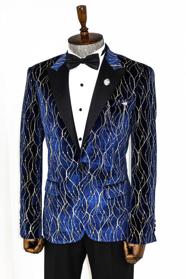 WSS Gold Patterned Navy Blue Men Prom Blazer  - Ciudad General Escobedo