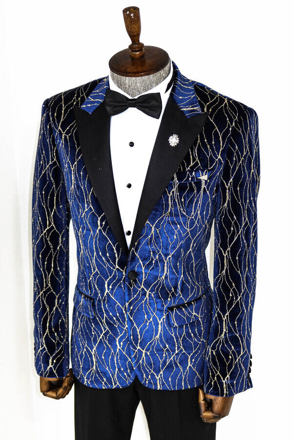 WSS Gold Patterned Navy Blue Men Prom Blazer  - Ciudad General Escobedo
