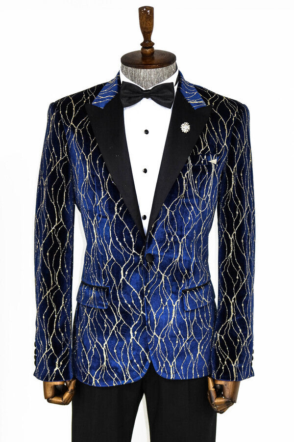 WSS Gold Patterned Navy Blue Men Prom Blazer  - Ciudad General Escobedo