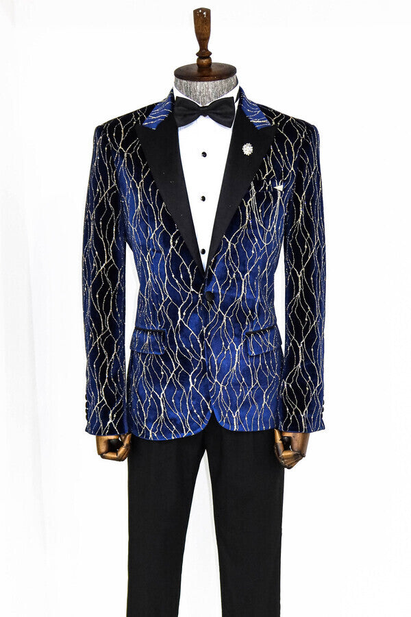 WSS Gold Patterned Navy Blue Men Prom Blazer  - Ciudad General Escobedo