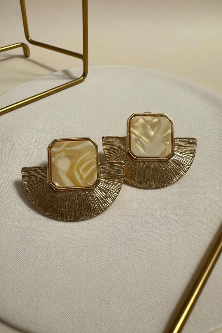 Gold Sedef Taşlı Yelpaze Küpe - Cork