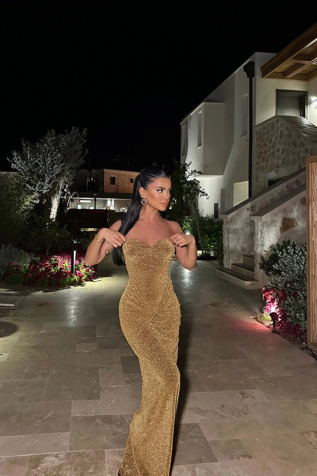 فستان طويل نسائي Dianora ذهبي لامع من EYY - تولوز