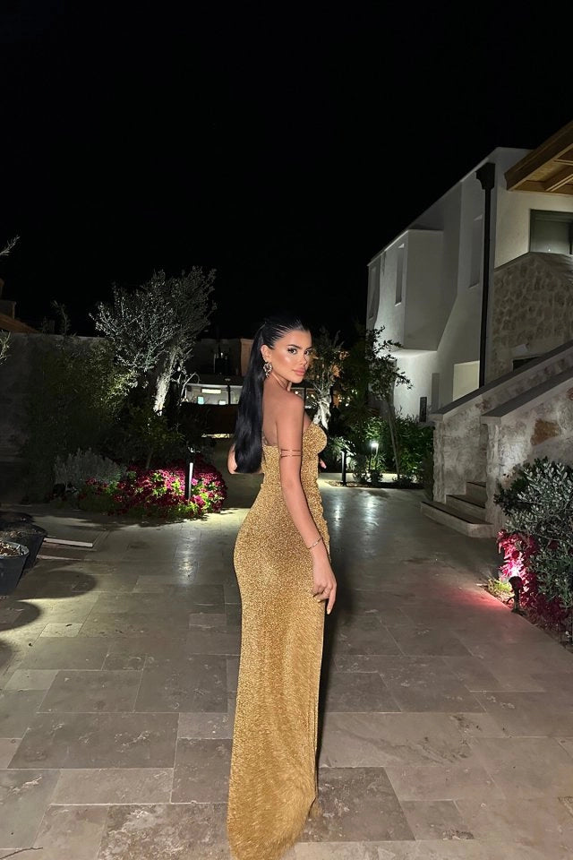 فستان طويل نسائي Dianora ذهبي لامع من EYY - تولوز