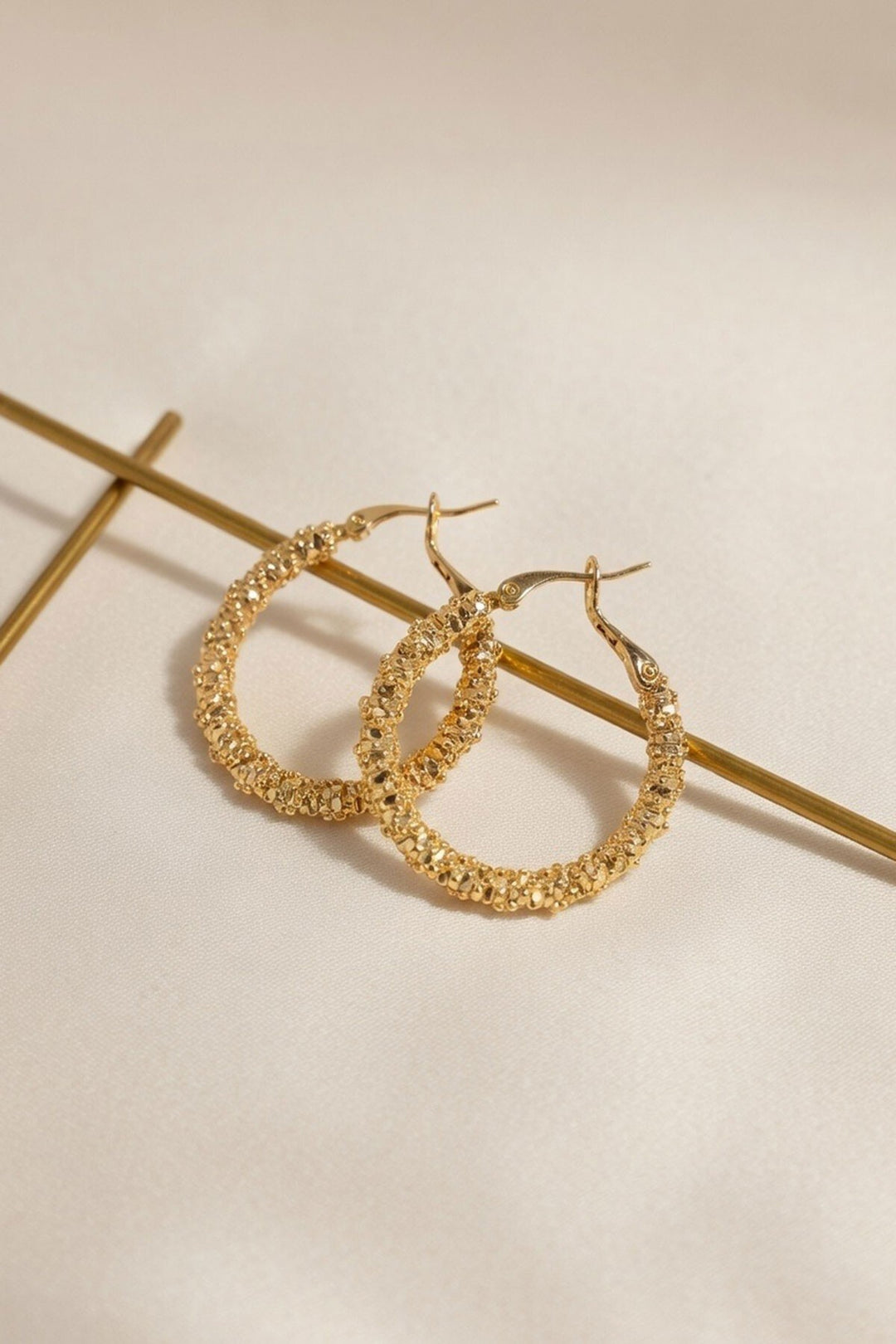 Gold Taşlı Halka Küpe - Lugano