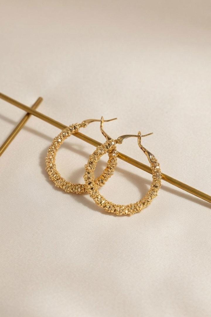 Gold Taşlı Halka Küpe - Lugano