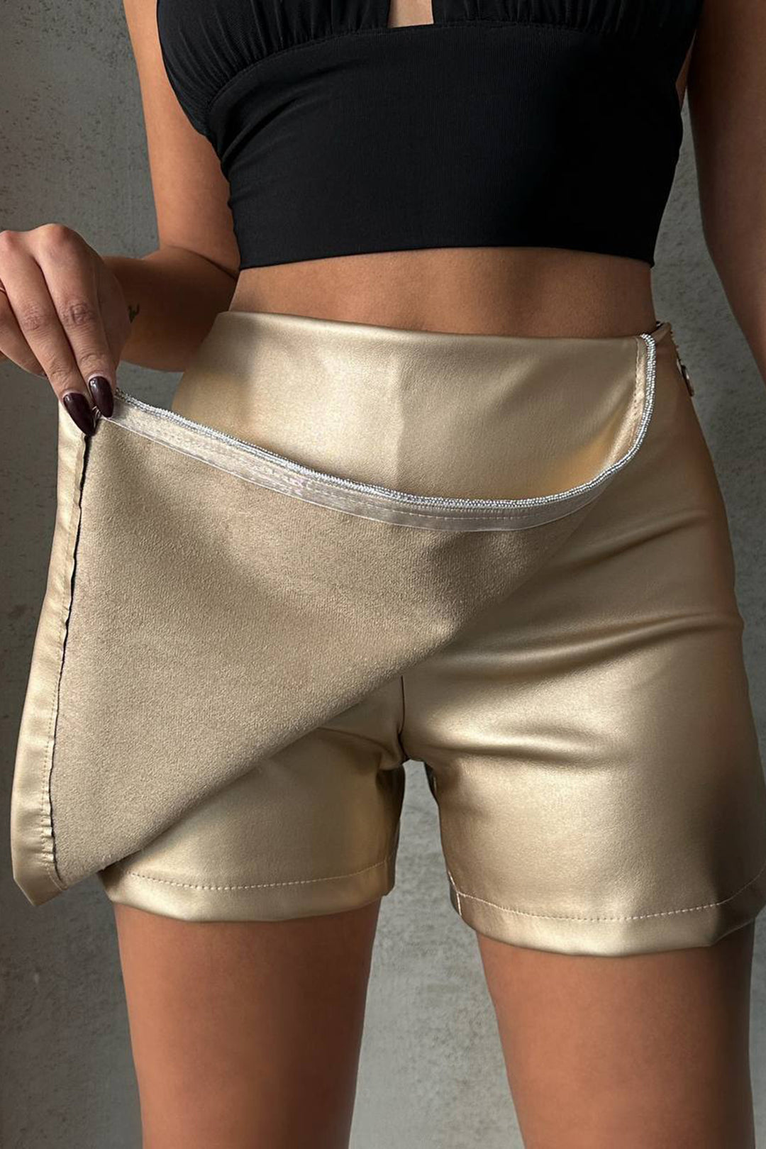 Gold Slit Shorts Skirt BCHN-25260018 - West Jordan