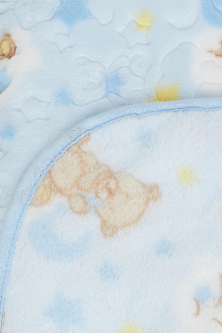 BRE Breeze Golden Newborn Baby Blanket Embossed Teddy Bear Pattern Blue - Columbus