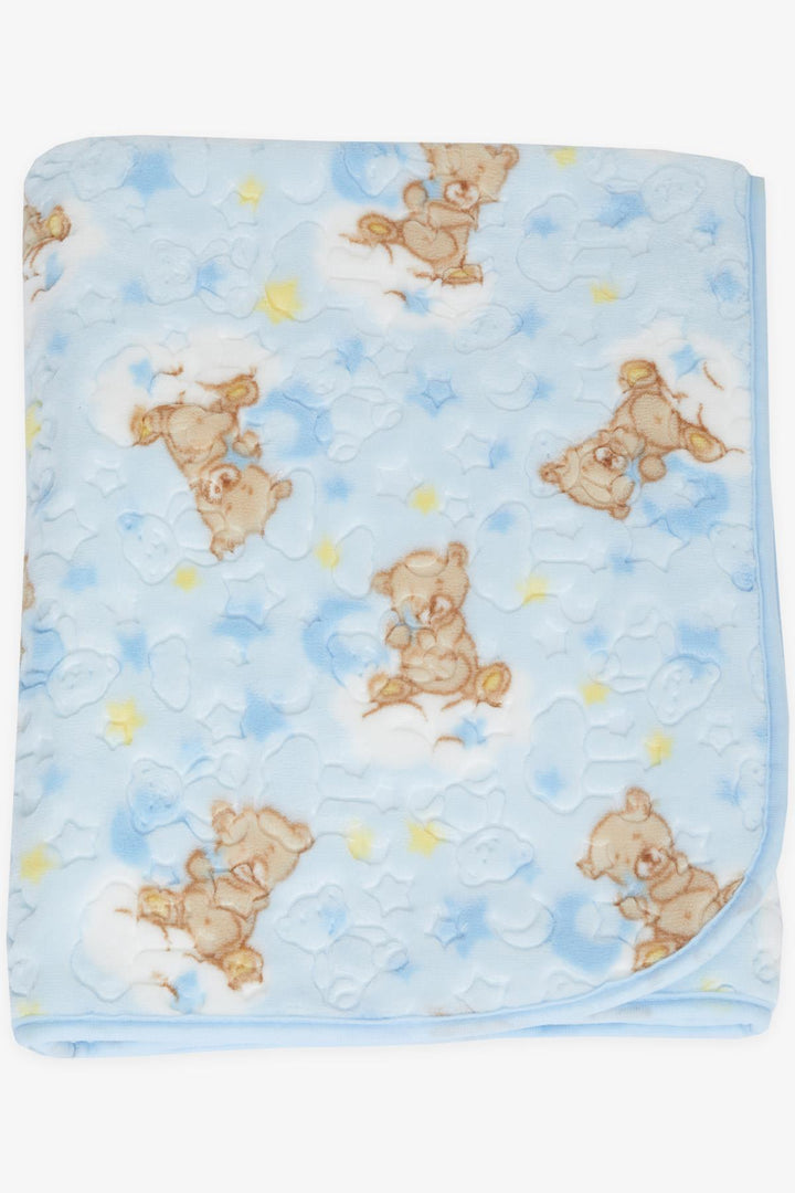 BRE Breeze Golden Newborn Baby Blanket Embossed Teddy Bear Pattern Blue - Columbus
