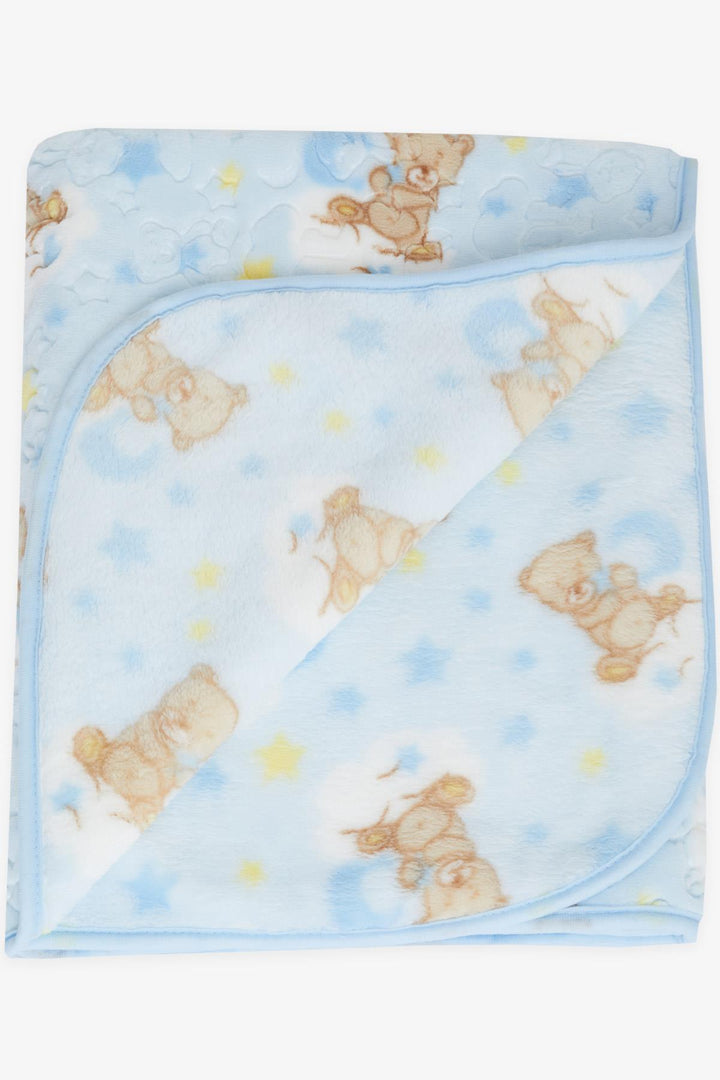 BRE Breeze Golden Newborn Baby Blanket Embossed Teddy Bear Pattern Blue - Columbus