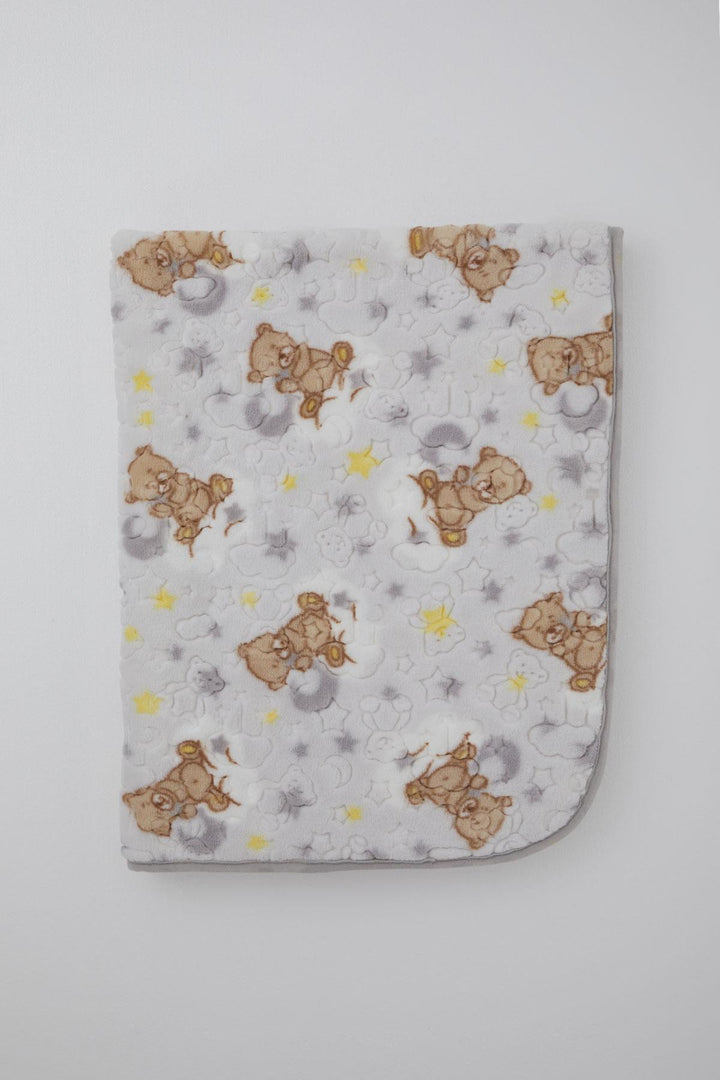 BRE Golden Golden Newborn Baby Blanket Embossed Embossed Bear Pattern Standard, Light Grey - Warren