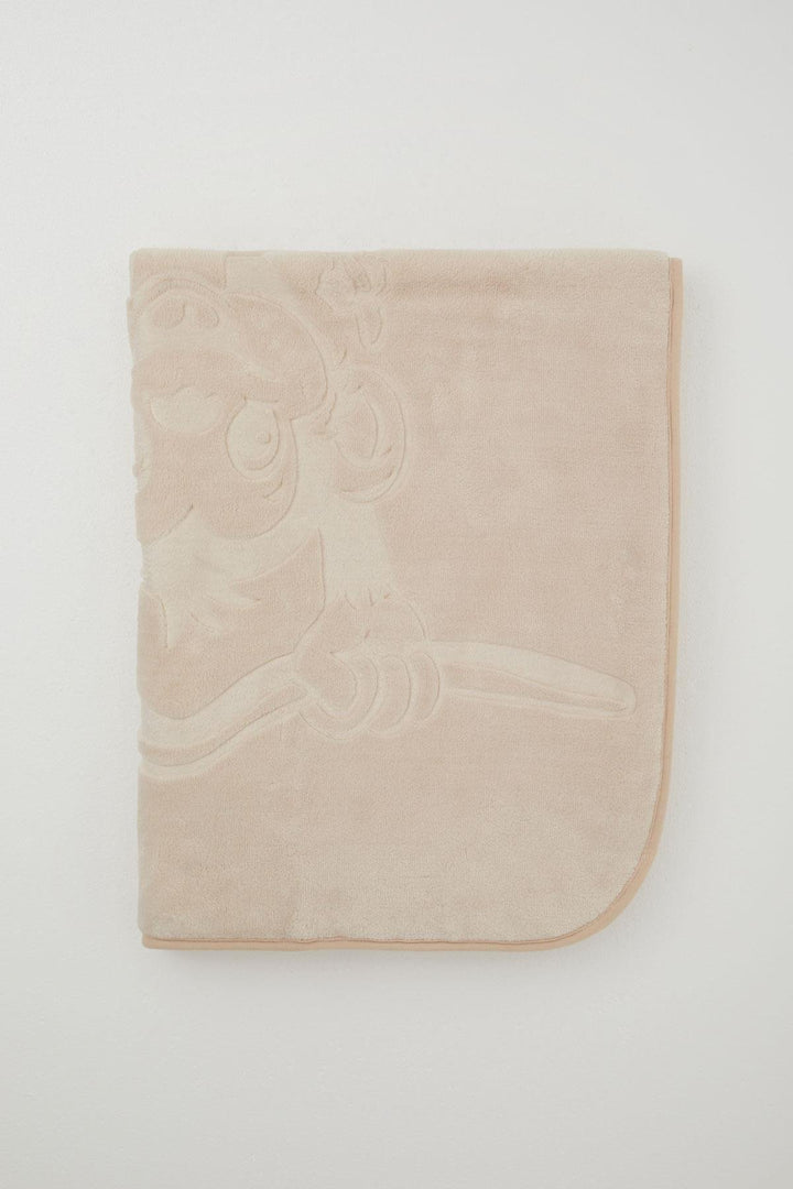 BRE Golden Golden Newborn Baby Blanket Embossed Embossed Monkey Printed Standard, Beige - Temascal
