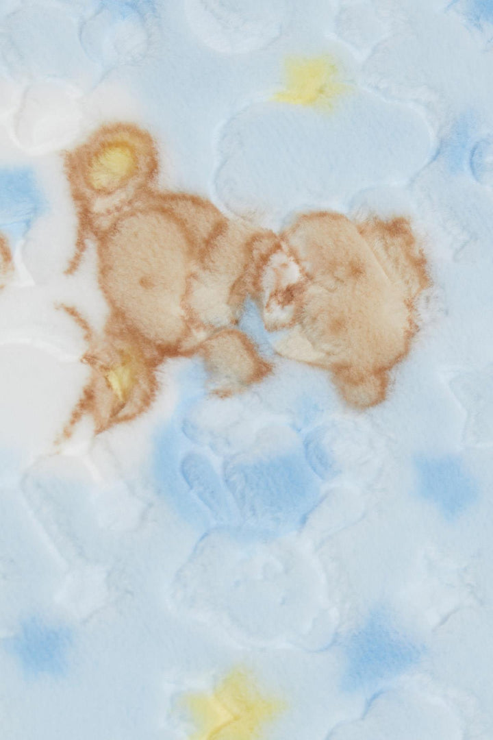 BRE Breeze Golden Newborn Baby Blanket Embossed Teddy Bear Pattern Blue - Columbus