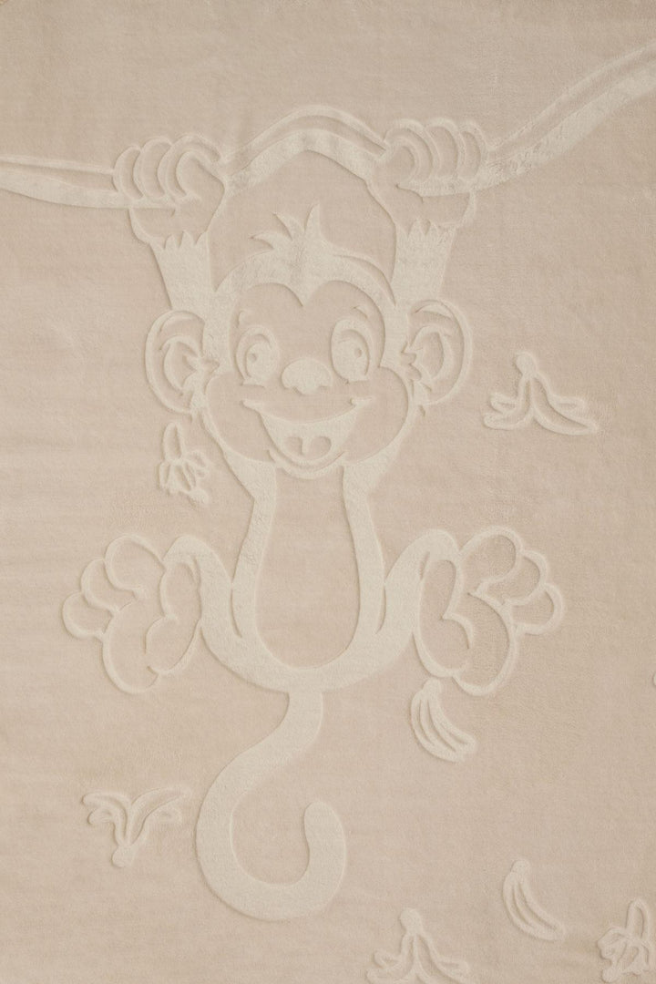 BRE Golden Golden Newborn Baby Blanket Embossed Embossed Monkey Printed Standard, Beige - Temascal