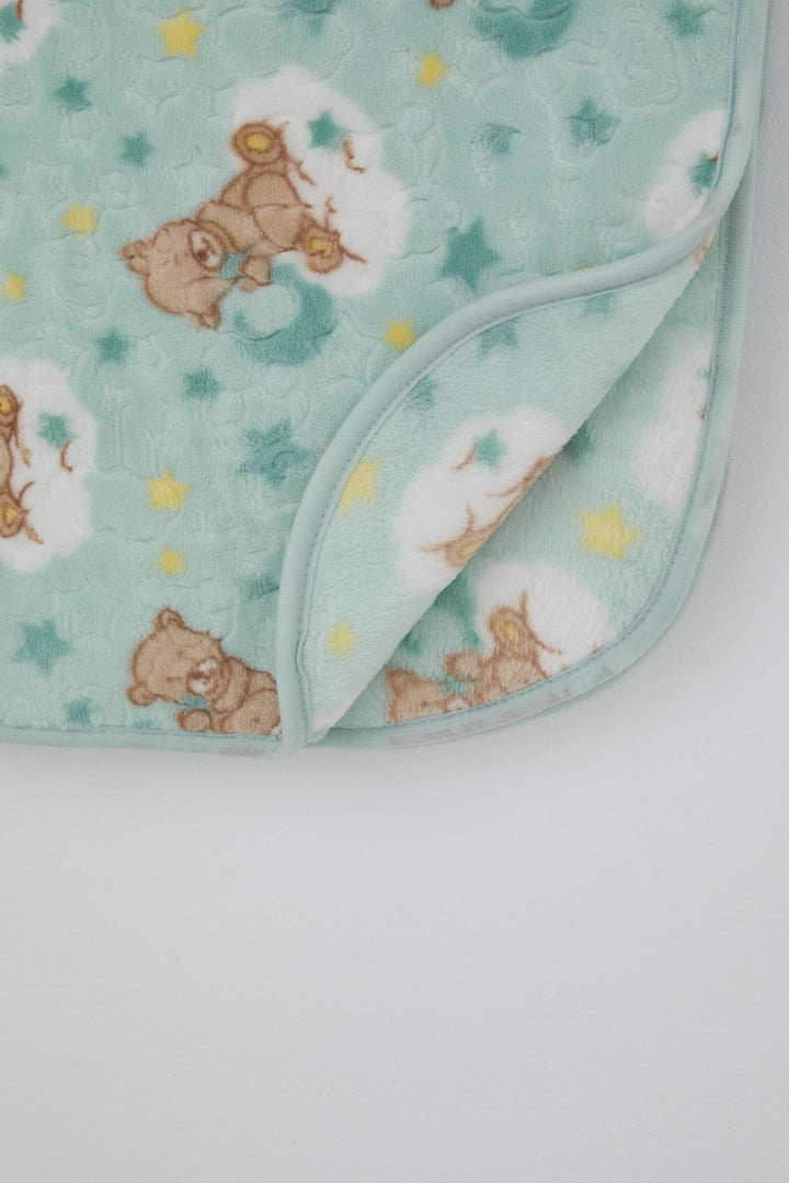 BRE Golden Golden Newborn Baby Blanket Embossed Embossed Bear Pattern Standard, Water Green - Salina