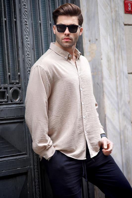 MDX Beige Long Sleeve Oversized Men's Shirt 6735 - Póvoa de Varzim