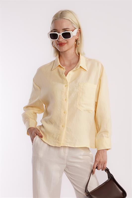 MDX Sarı Çizgili Oversize Kadın Gömlek MG2093 - Brunswick