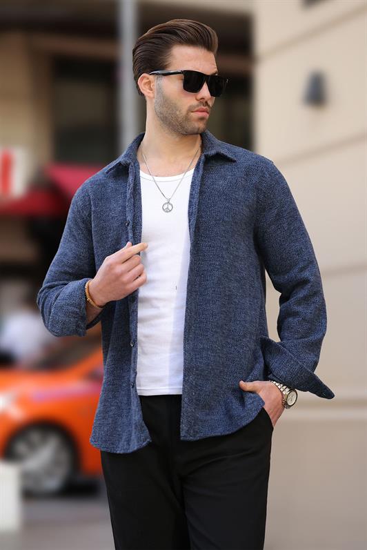 MDX Navy Patterned Men's Jacket Shirt E6755 - Brookline