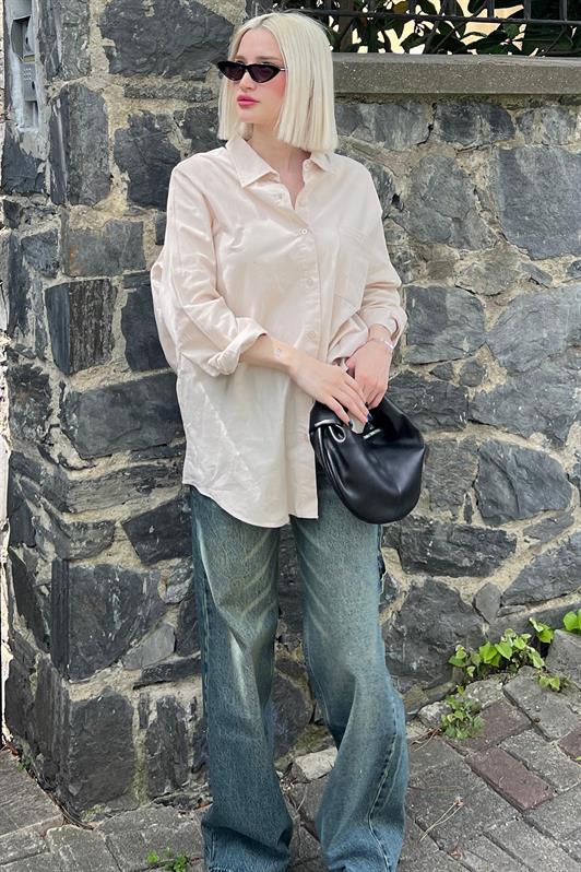 MDX Beige Oversize Basic Pocket Poplin Shirt MG1530 - Kostiantynivka