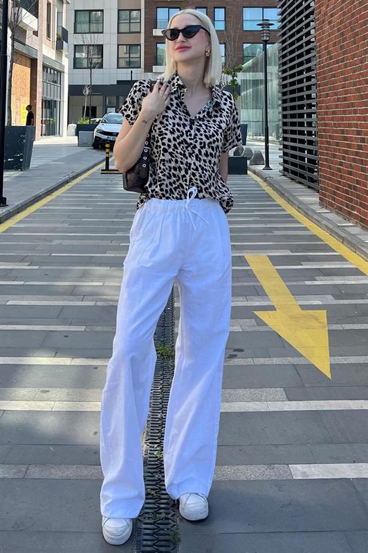 MDX Ecru Leopard Print Short Sleeve Women's Shirt MG2098 - Cupertino