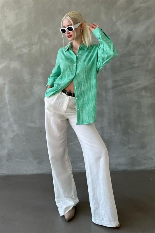 MDX Green Striped Oversized Women's Shirt Mg2327 - Saint-Maur-des-Fossés