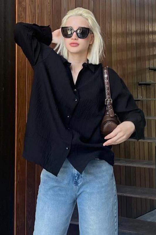 MDX Black Long Sleeve Striped Oversized Shirt MG2080 - Corigliano Calabro