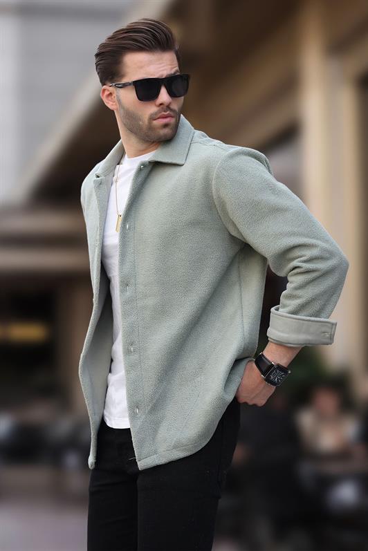 MDX Mint Green Buttoned Men's Fleece Shirt 6753 - Boulogne-sur-Mer