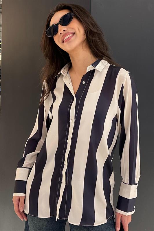 MDX Navy Striped Oversized Women's Shirt MG1850 - Pirmasens