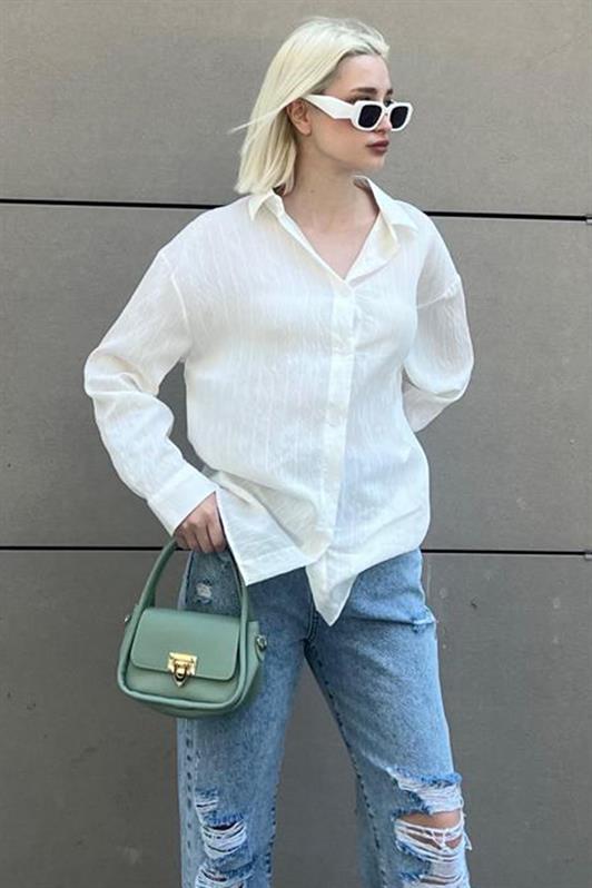 MDX White Long Sleeve Striped Oversized Shirt MG2080 - Toluca