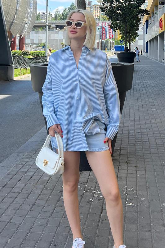 MDX Blue Striped Oversized Shirt Mg1525 - Châtenay-Malabry