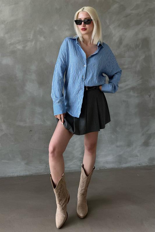 MDX Blue Striped Oversized Women's Shirt Mg2327 - Rosemead