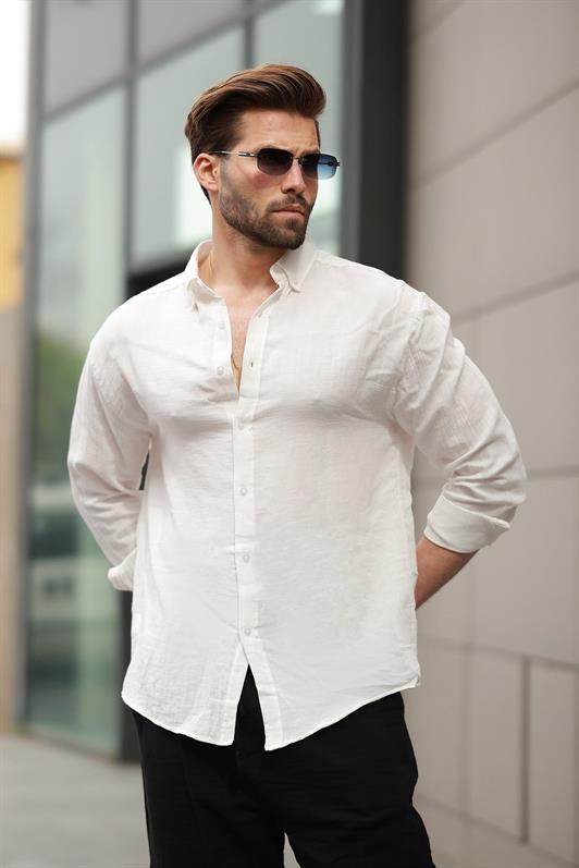 MDX White Basic 100% Cotton Long Sleeve Men's Shirt E6761 - Houma