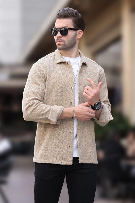 قميص صوف رجالي منقوش بجيب واحد من MDX Camel 6752 - Innisfil