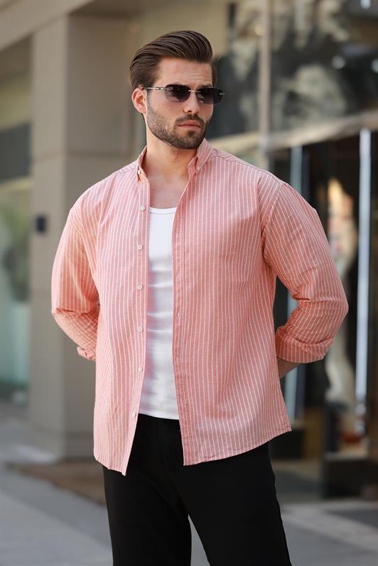 MDX Orange Striped Long Sleeve Cotton Men's Shirt 6746 - Marietta