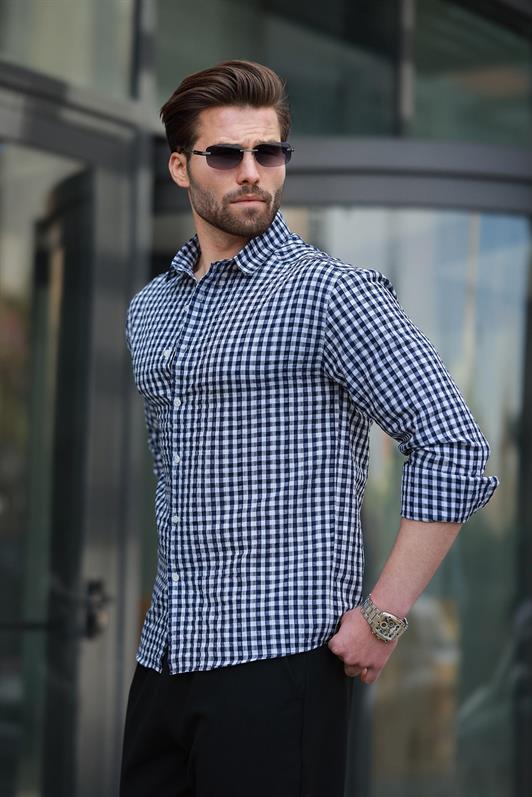 MDX Navy Blue Polka Dot Long Sleeve Men's Shirt E6763 - Melbourne
