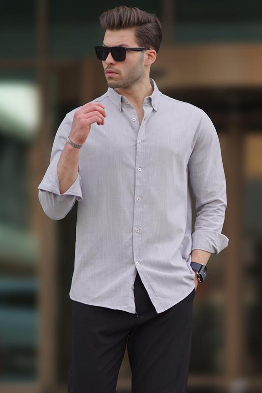 MDX Gray Long Sleeve Cotton Linen-Look Men's Shirt 6743 - Bountiful