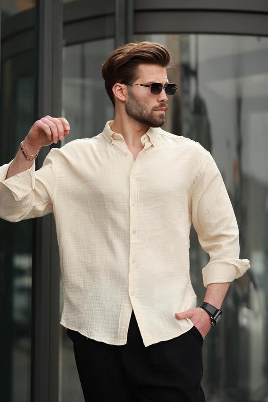 MDX Beige Basic 100% Cotton Long Sleeve Men's Shirt E6761 - Ontario