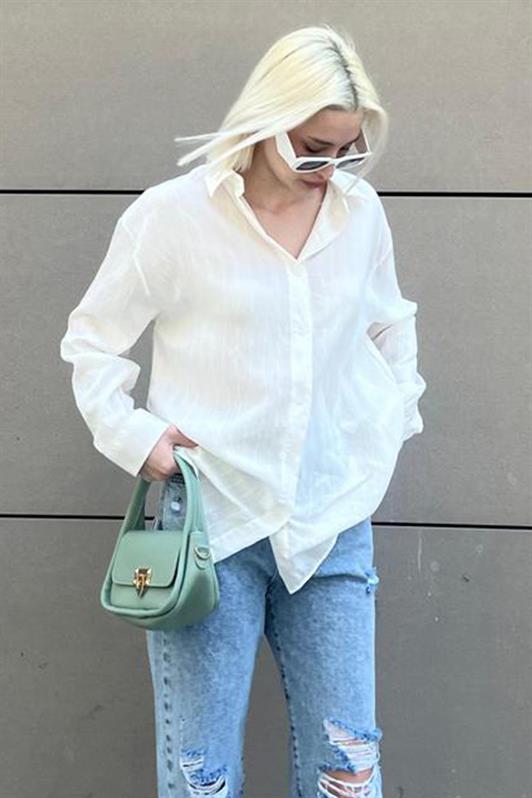 MDX White Long Sleeve Striped Oversized Shirt MG2080 - Toluca